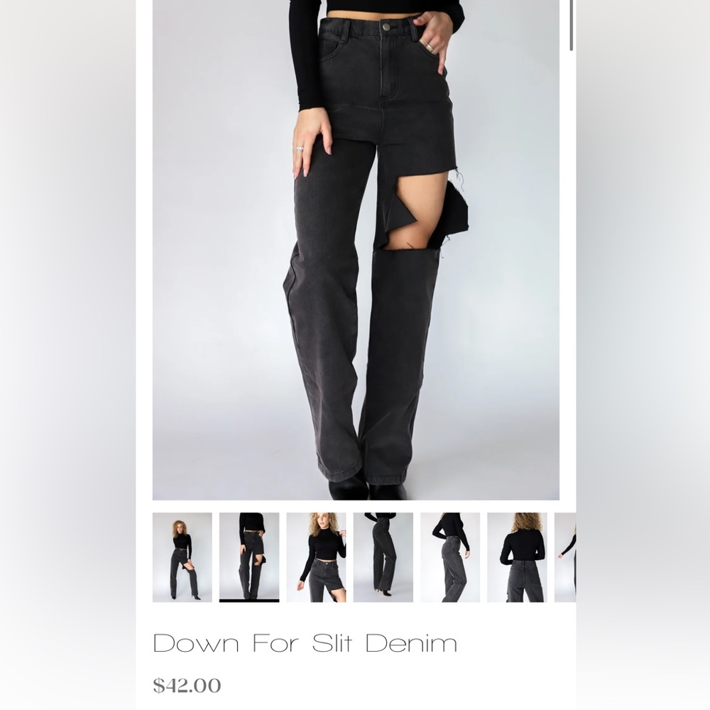 Black vintage denim with slit in thigh